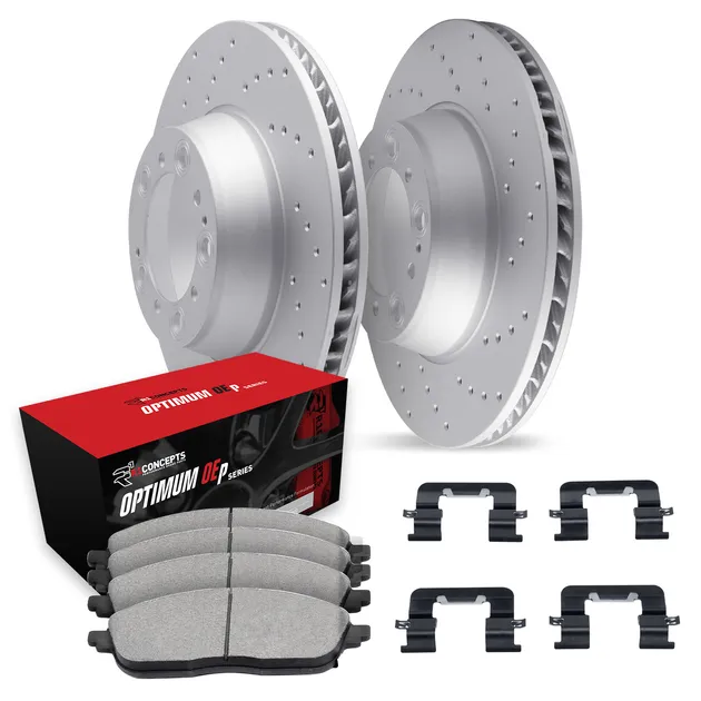 R1 Concepts WMUH1-74228 Rotors - Carbon Coated - Drilled W/ Optimum Oe Pads & Hdw